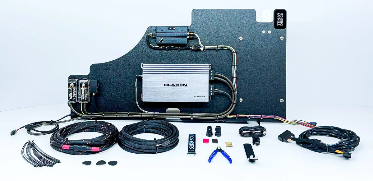 Mosconi-Gladen Loaded Subwoofer 1200wrms Amplifier Rack for Ford F-Series Vehicles (All Factory Systems including B&O Unleashed)