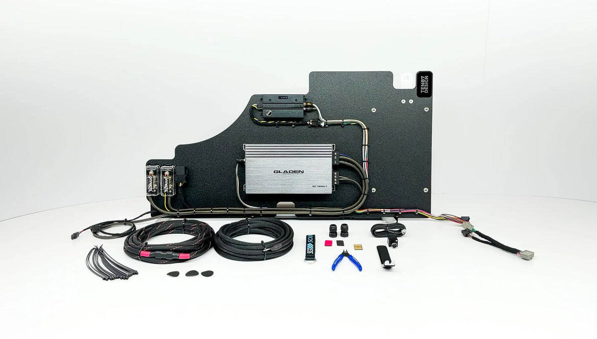 Mosconi-Gladen Loaded Subwoofer 1200wrms Amplifier Rack for Ford F-Series Vehicles (All Factory Systems including B&O Unleashed)