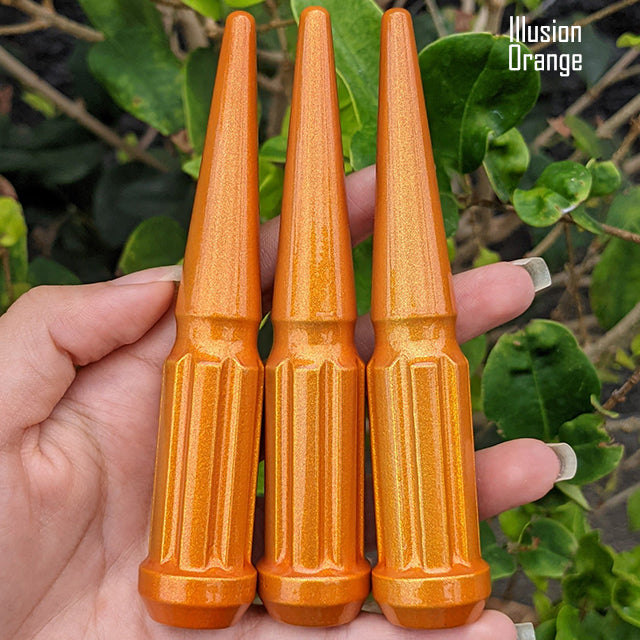 32 Pc 14x1.5 7-Spline Spike Lug Nuts 4.5" Tall - Powder Coated + Key Socket