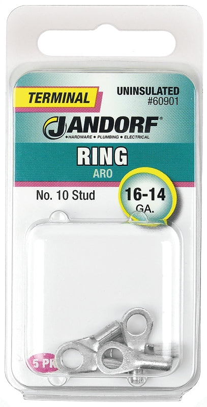 Jandorf Ring Terminal, 16 to 14 AWG Wire, #10 Stud, Copper Contact #60901 Jandorf