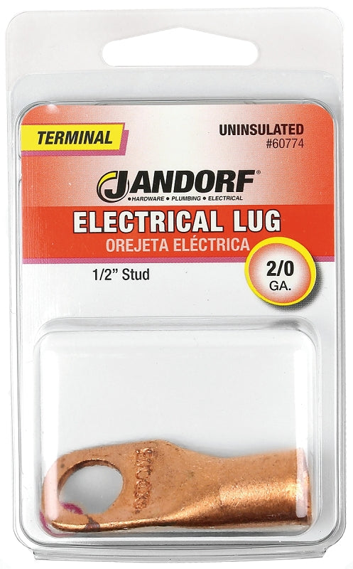 Jandorf Electrical Lug, 2/0 AWG Wire, 1/2 in Stud, Copper Contact, Brown #60774 Jandorf