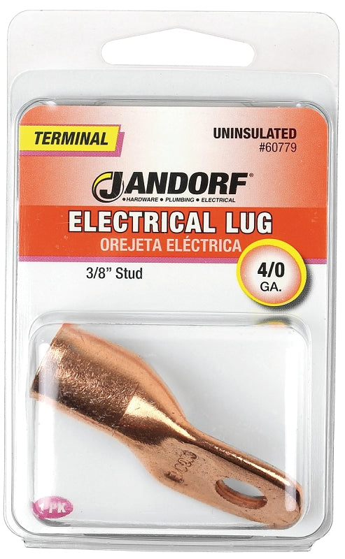 Jandorf Electrical Lug, 4/0 AWG Wire, 3/8 in Stud, Copper Contact, Brown #60779 Jandorf