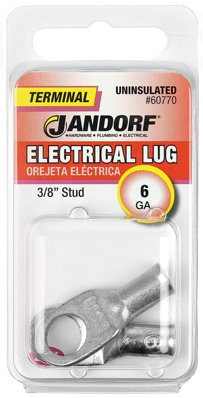 Jandorf Electrical Lug, 6 AWG Wire, Copper Contact, Tin Contact Coating, 3/8 in Stud #60770 Jandorf