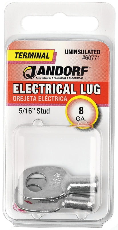 Jandorf Electrical Lug, 8 AWG Wire, Copper Contact, Tin Contact Coating, 5/16 in Stud #60771 Jandorf