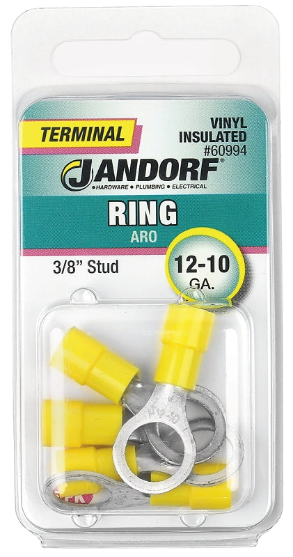 Jandorf Ring Terminal, 12 to 10 AWG Wire, 3/8 in Stud, Yellow #60994 Jandorf