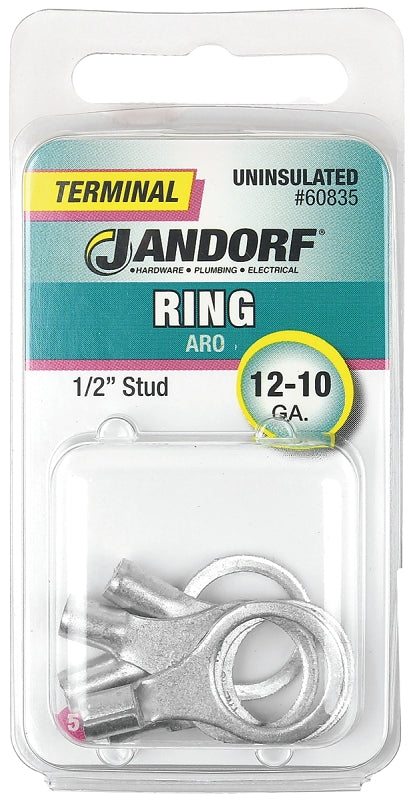 Jandorf Ring Terminal, 12 to 10 AWG Wire, Copper Contact, Tin Contact Coating, 1/2 in Stud #60835 Jandorf