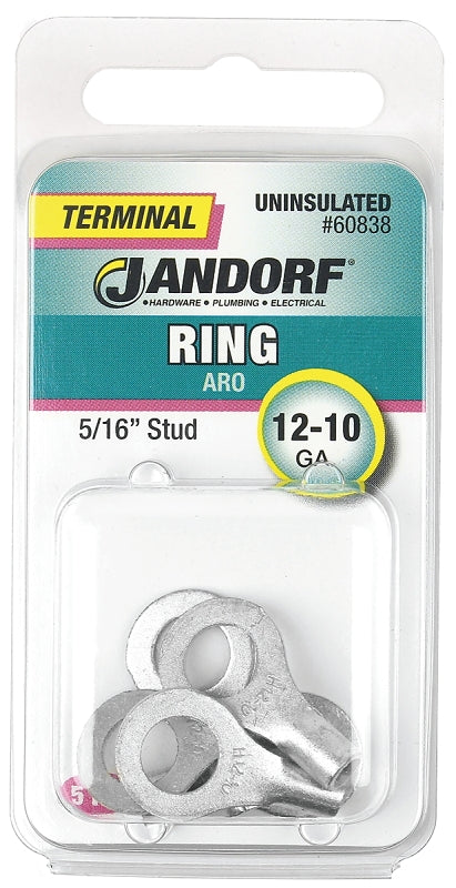 Jandorf Ring Terminal, 12 to 10 AWG Wire, Copper Contact, Tin Contact Coating, 5/16 in Stud #60838 Jandorf