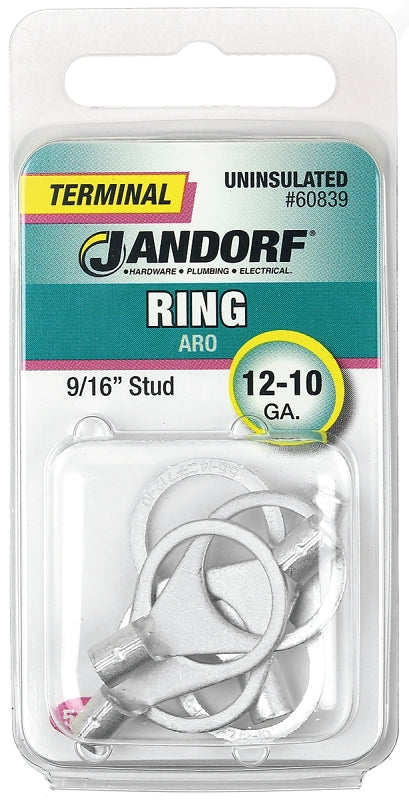 Jandorf Ring Terminal, 12 to 10 AWG Wire, Copper Contact, Tin Contact Coating, 9/16 in Stud #60839 Jandorf