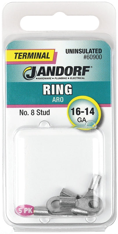 Jandorf Ring Terminal, 16 to 14 AWG Wire, #8 Stud, Copper Contact #60900 Jandorf