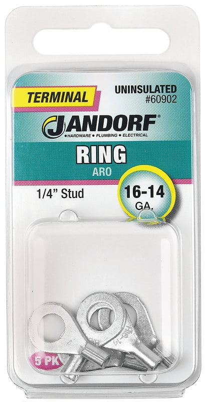 Jandorf Ring Terminal, 16 to 14 AWG Wire, Copper Contact, Tin Contact Coating, 1/4 in Stud #60902 Jandorf
