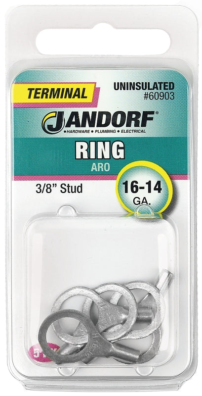 Jandorf Ring Terminal, 16 to 14 AWG Wire, Copper Contact, Tin Contact Coating, 3/8 in Stud #60903 Jandorf