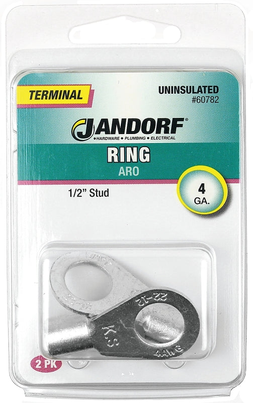 Jandorf Ring Terminal, 4 AWG Wire, 1/2 in Stud #60782 Jandorf