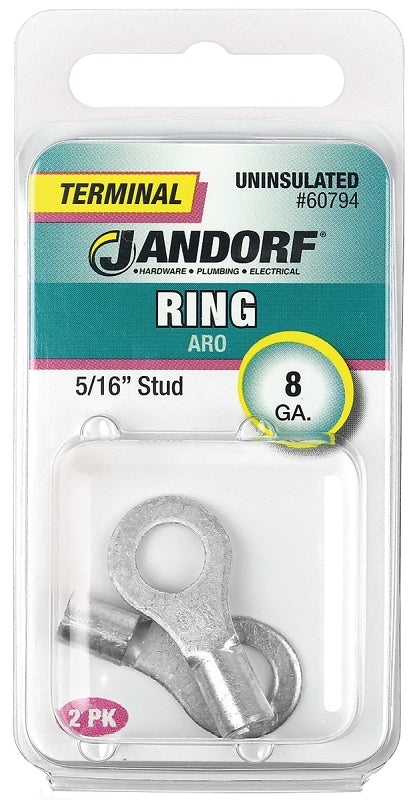 Jandorf Ring Terminal, 8 AWG Wire, Copper Contact, Tin Contact Coating, 5/16 in Stud #60794 Jandorf