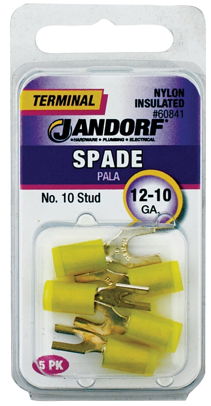 Jandorf Spade Terminal, 600 V, 12 to 10 AWG Wire, #10 Stud Yellow #60841 Jandorf