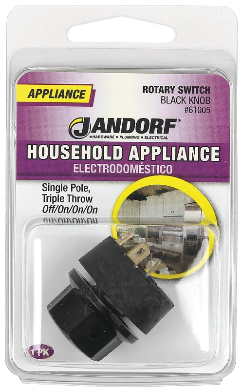 Jandorf Single Circuit Rotary Switch, 6.5 A, 125 V, TPST, Black #61005 Jandorf