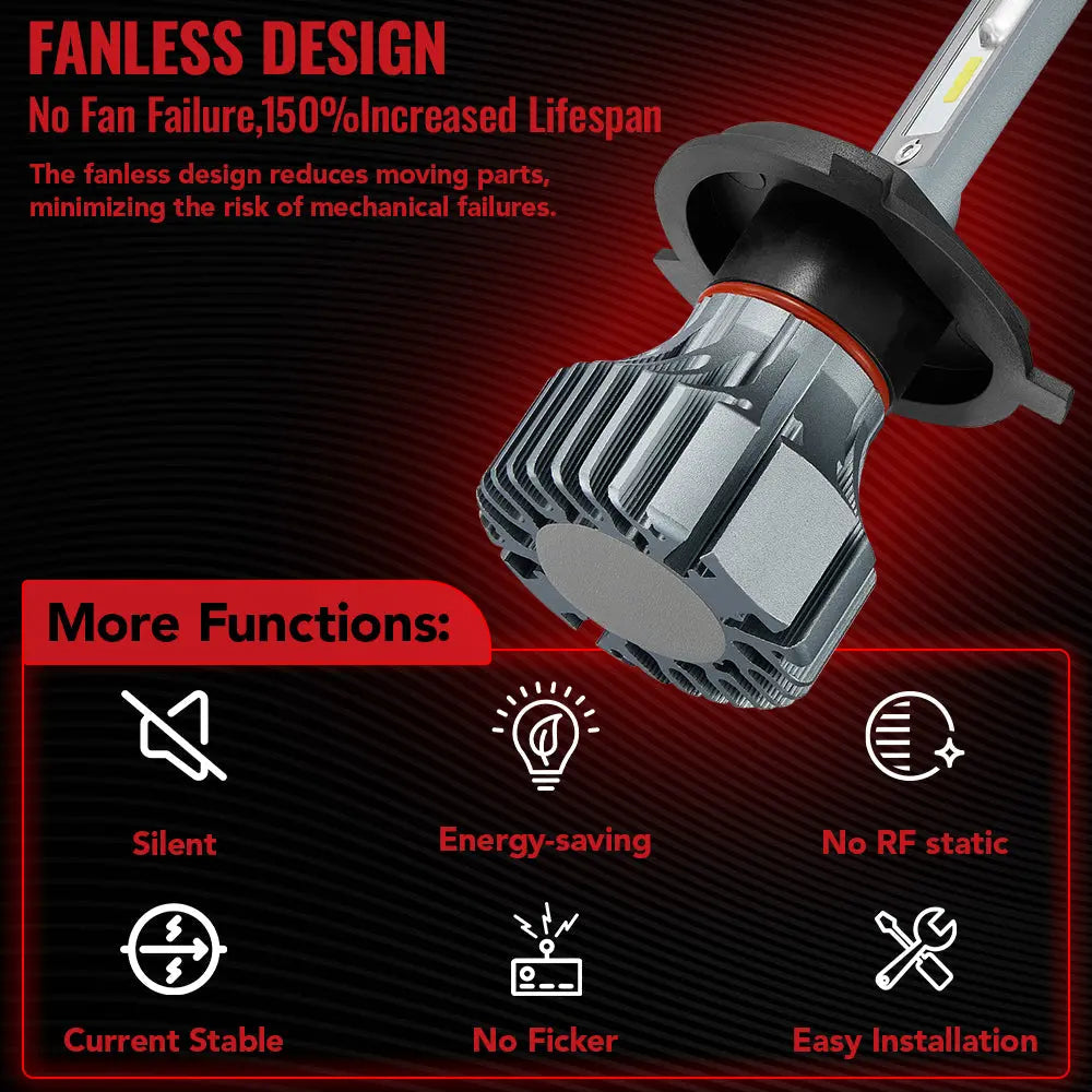 H4/9003/HB2 LED Headlight Bulbs 120W 6500K 22000LM White Dual-function 2Pcs Flashark
