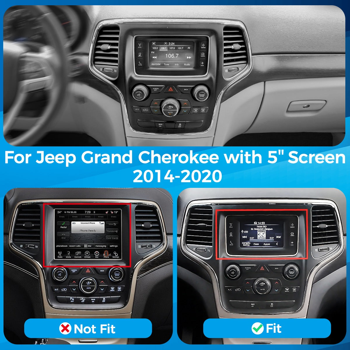 VISION 9” Custom-Fit Car Stereo for Jeep Grand Cherokee with 5” Screen 2014-2020