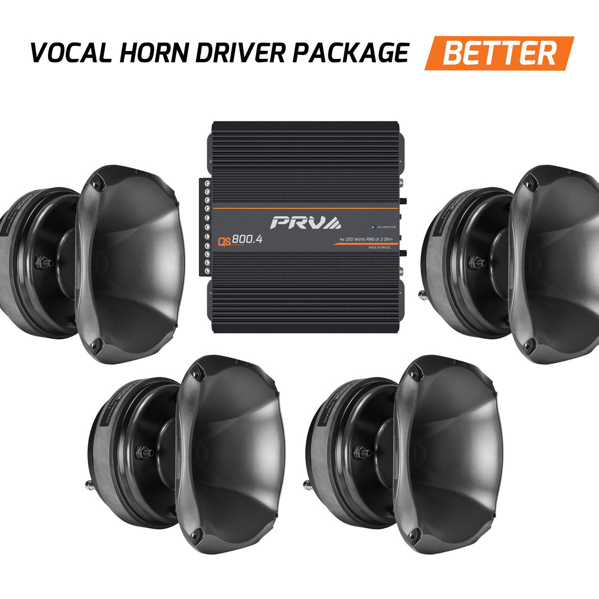 PRV Audio QS800.4 Amplifier and 4 WG2500Py Horn Driver Bundle