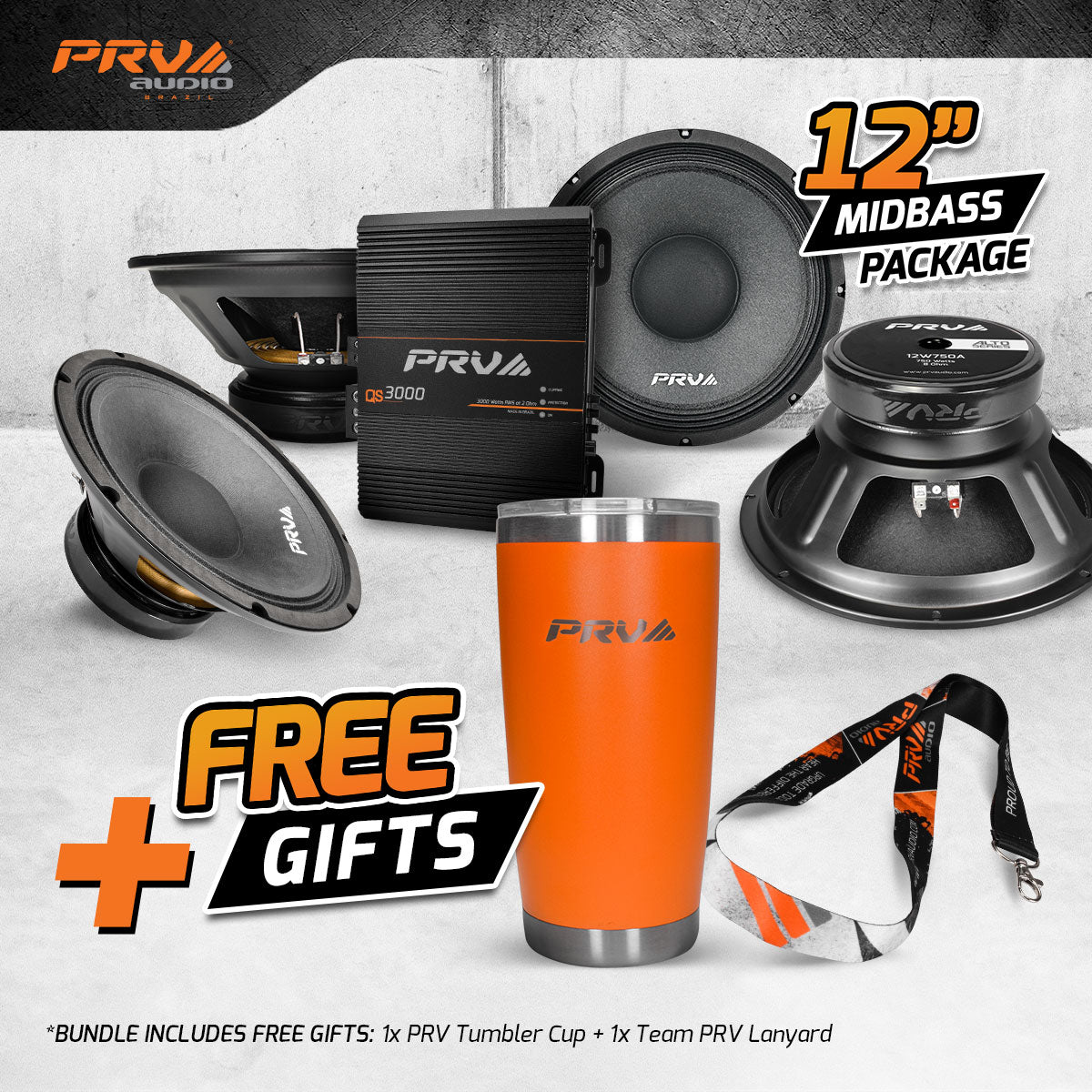 PRV Audio 3000W 12-inch Woofer and Amplifier Bundle 4-Pack