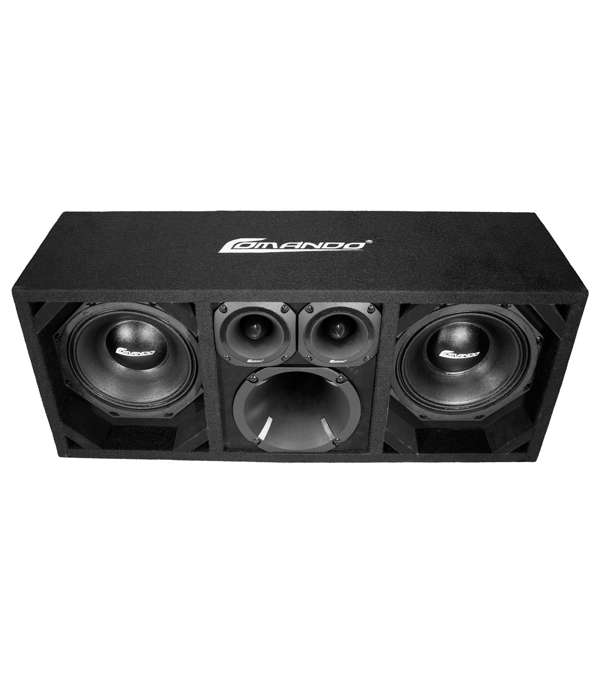 KTPON-208FULLBK / DUAL 8" BLACK/BLACK LOADED PORTED BOX (With Tweeters + Driver) Comando Audio Inc.