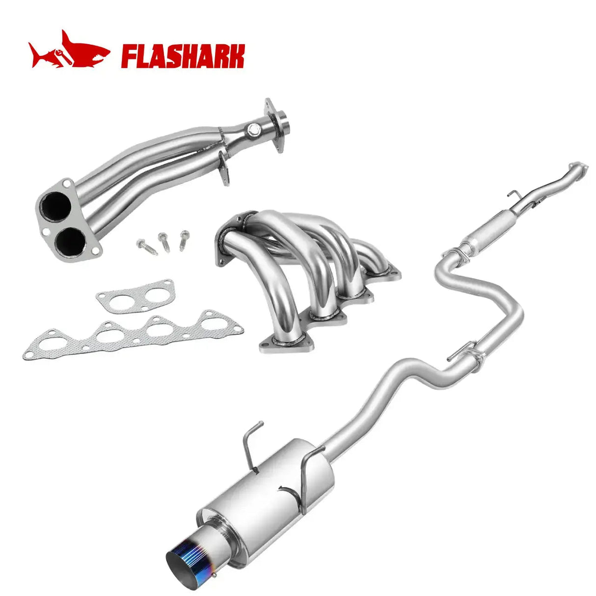 Exhaust Header/Catback All-In-One Kit for 1994-2001 Honda Acura Integra RS/LS Flashark