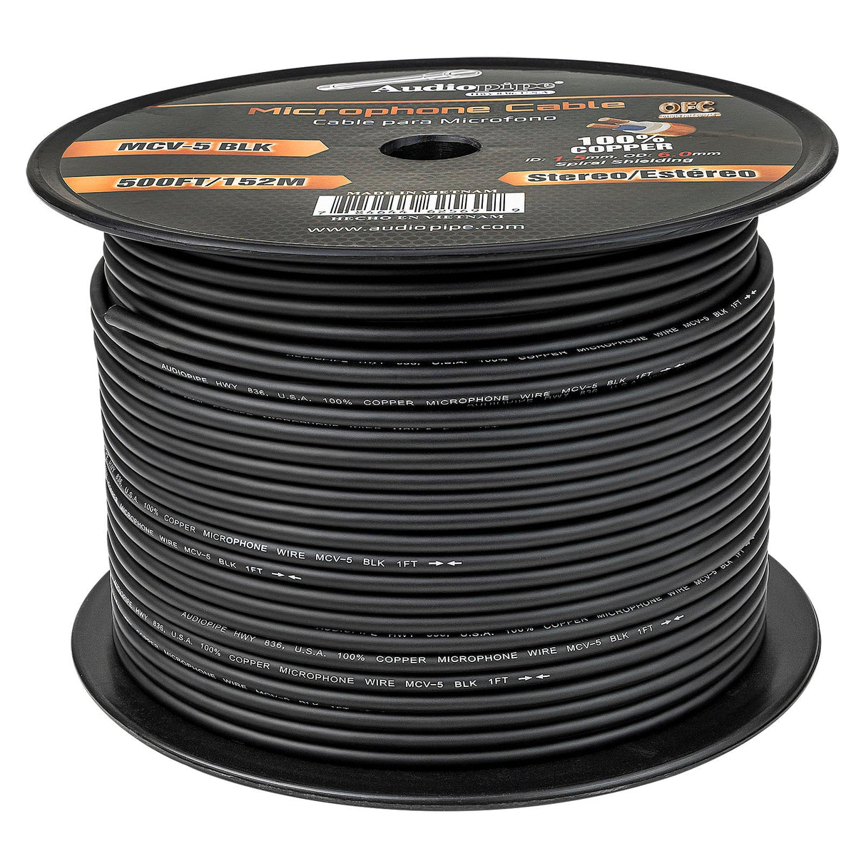 250Ft Microphone Cable (MCV-5 BLK) Audiopipe