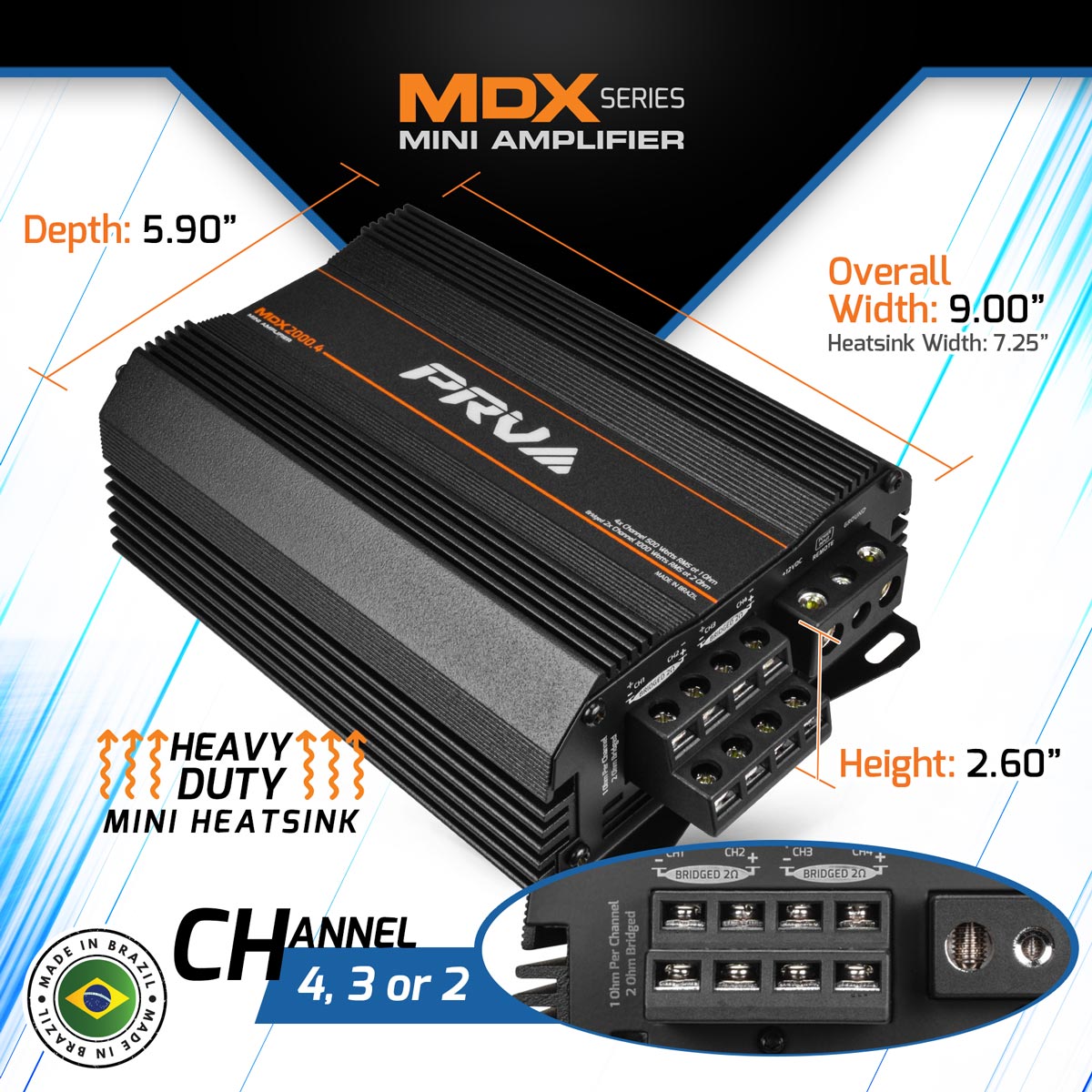 MDX2000.4 1 Ohm Mini 4 Channel Full Range Amplifier PRV