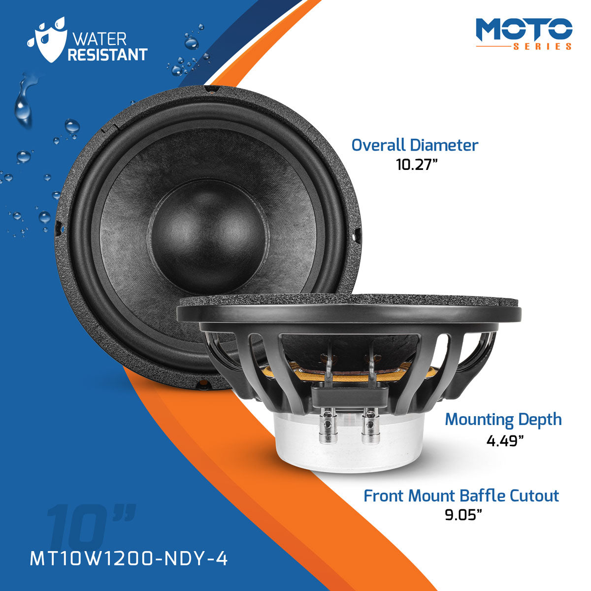 PRV Audio MT10W1200-NDY-4 10 Inch Motorcycle Midbass Woofer 4 Ohm