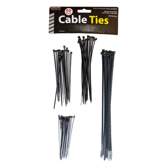 Black Multipurpose Cable Ties, 60-pack, 4 Sizes TekShack