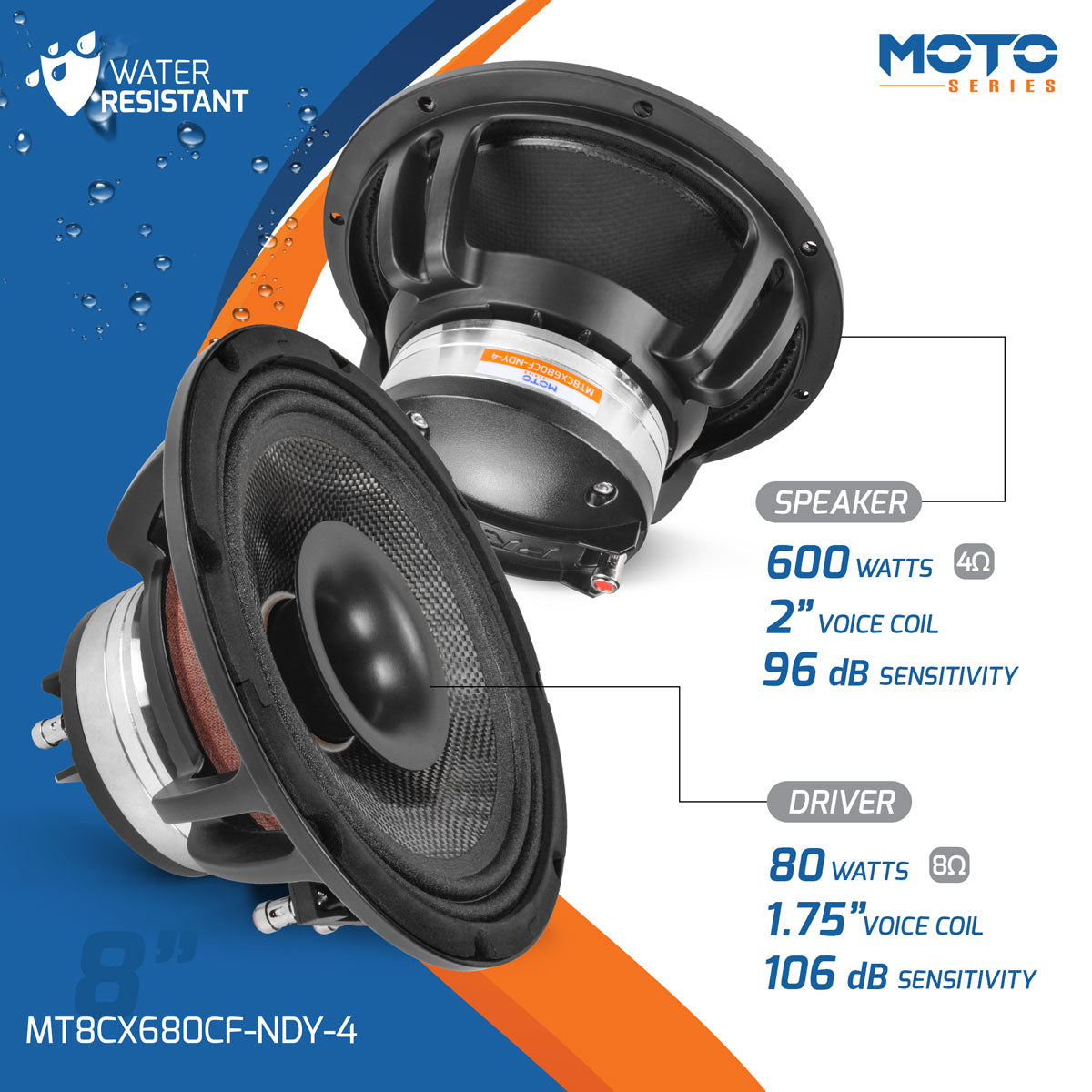 PRV Audio MT8CX680CF-NDY-4 8 inch Coaxial Neodymium Carbon Fiber Speaker
