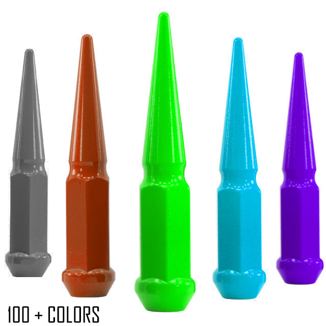 24 Pc 14x1.5 Spike Lug Nuts 4.5" Tall - Powder Coated - Various Colors