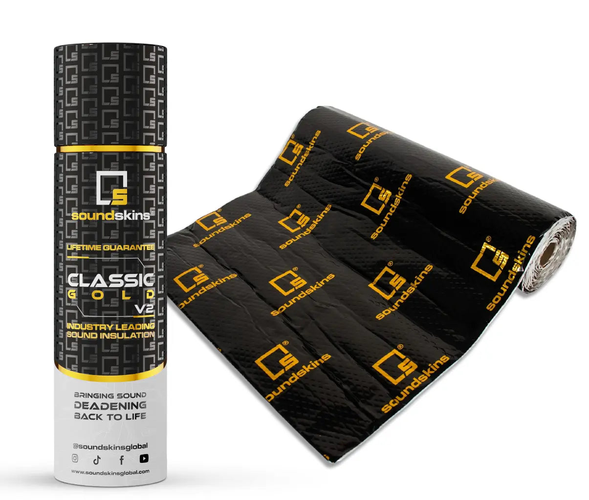 SoundSkins | Classic Gold V2 Sound Deadening Double Layer Mat | SSK-CLASSICGOLD-V2 | Pure Rubber Butyl & Diamond Embossed Foil, 38.75 sq ft SoundSkins Global