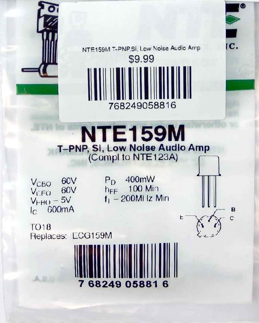 NTE159M T-PNP,Si, Low Noise Audio Amp NTE
