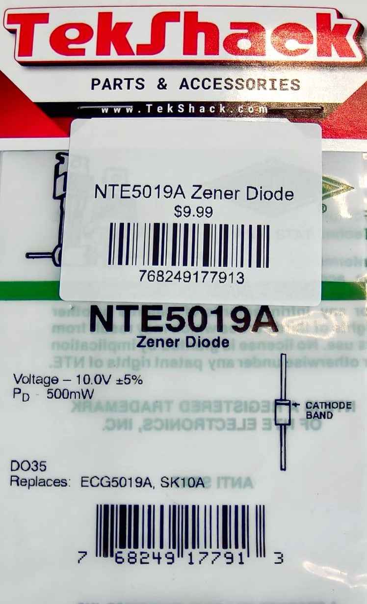 NTE5019A Zener Diode 7.5V 1W DO-41 Through-Hole NTE