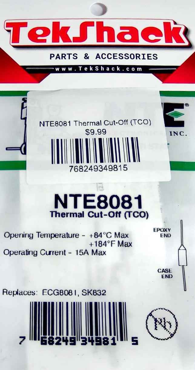 NTE8081 Thermal Cut-Off (TCO) NTE
