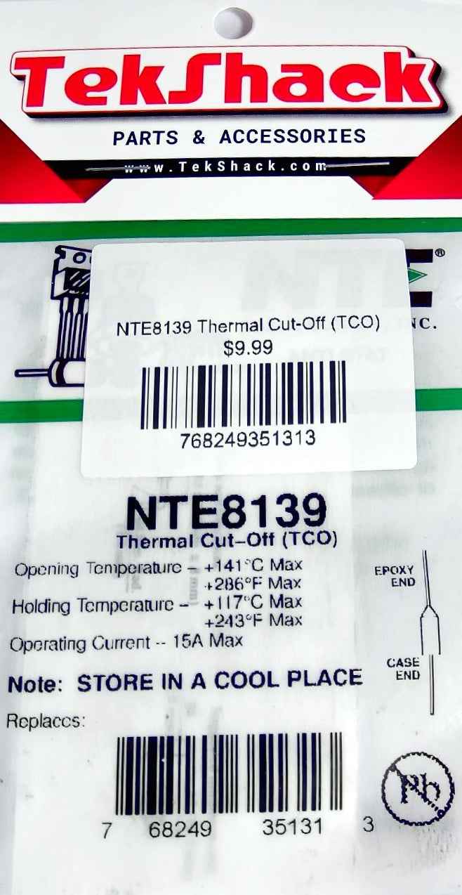 NTE8139 Thermal Cut-Off (TCO) NTE