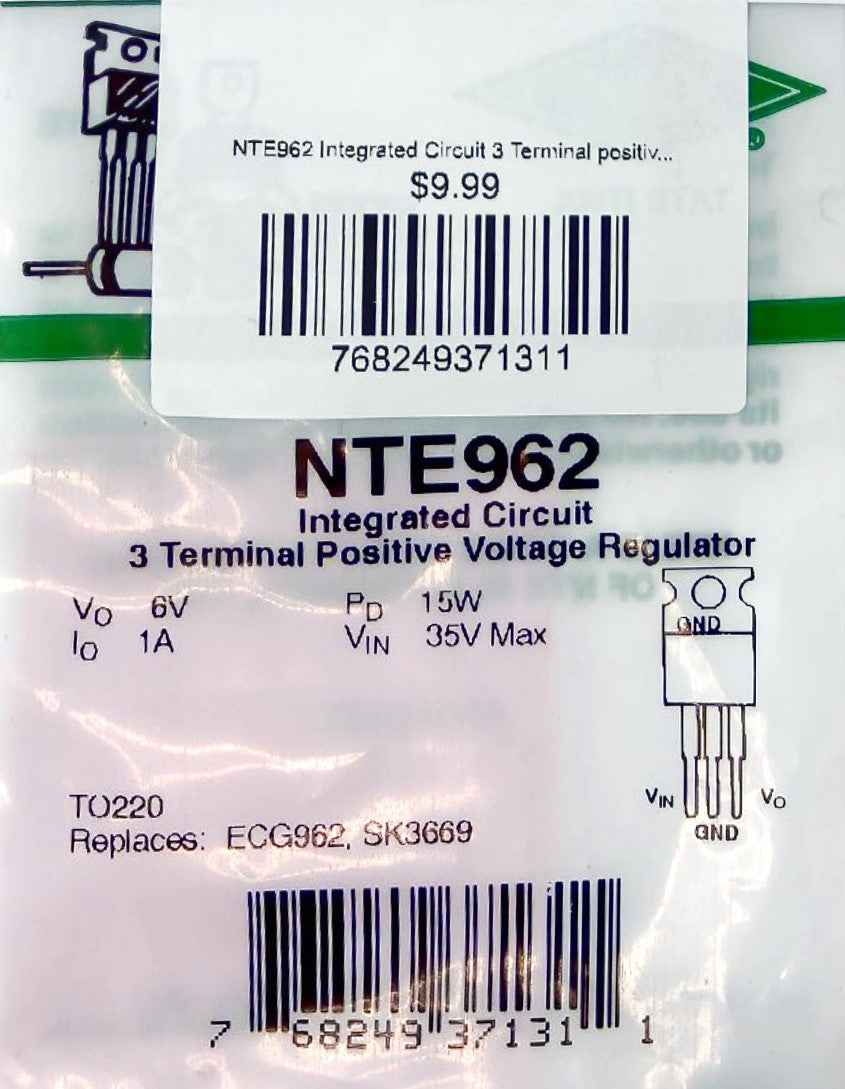 NTE962 Integrated Circuit 3 Terminal positive voltage regulator NTE