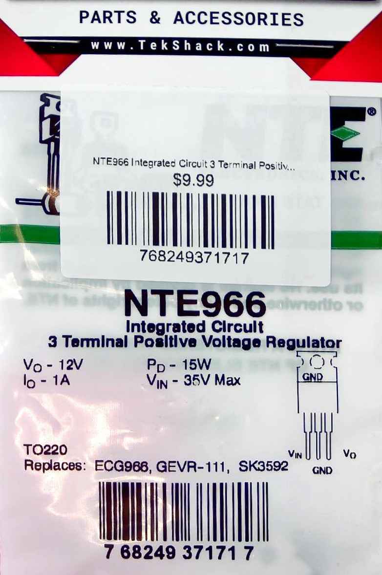 NTE966 Integrated Circuit 3 Terminal Positive Voltage Regulator NTE