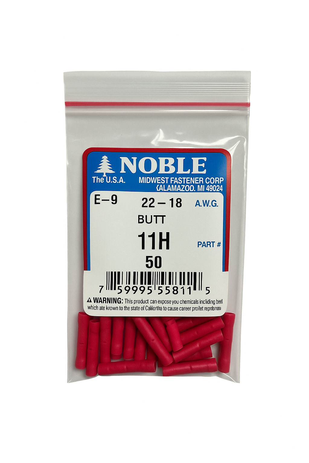 Noble Terminal Butt Splice – Vinyl 22–18 GA (50-Pack) #11H Noble