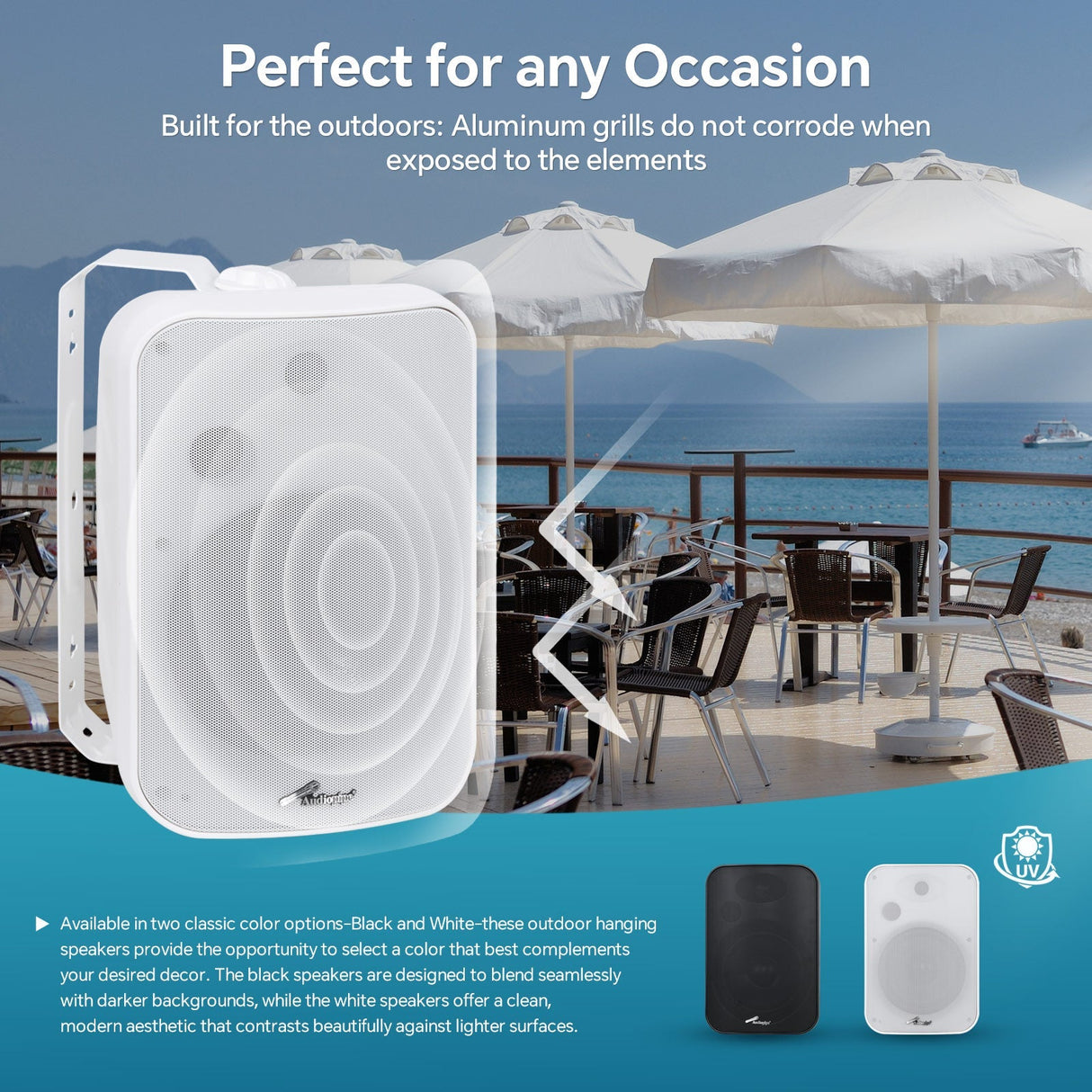8” 2-Way Weatherproof Professional Monitor Speaker (ODP-870T-WHT), Sold individually Audiopipe