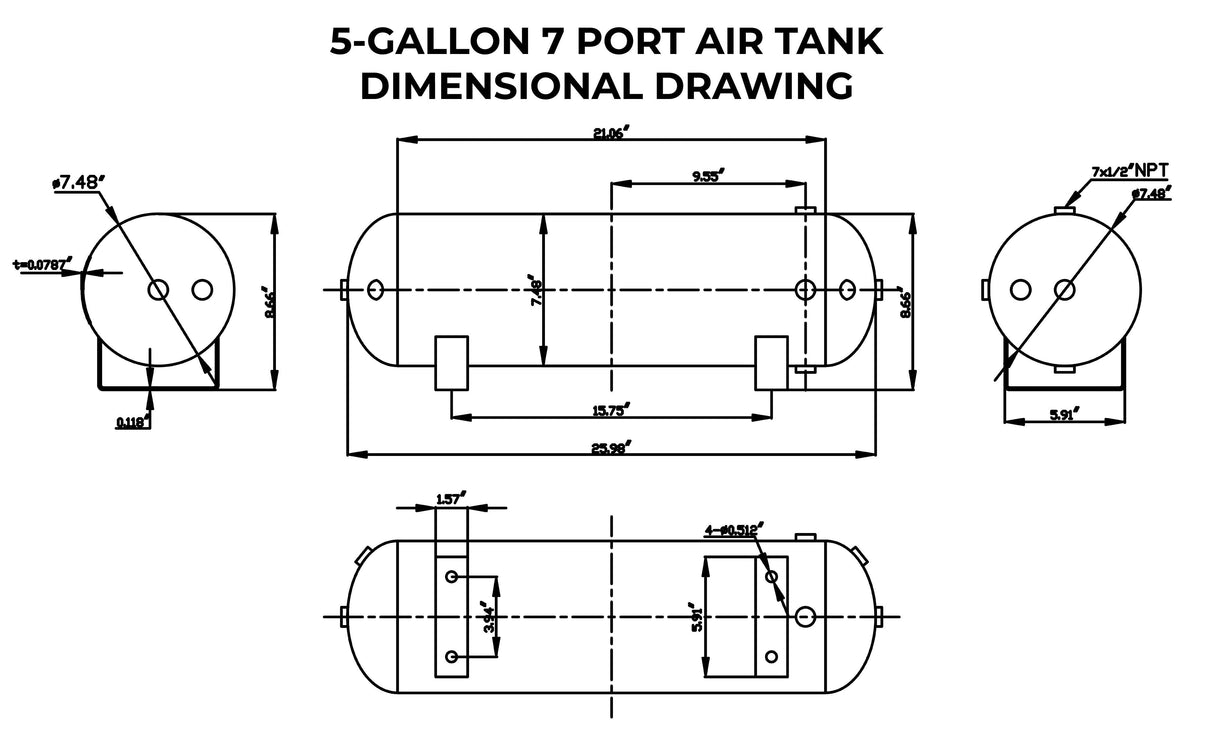 Open Box 5 Gallon 7 Port Steel Air Tank HornBlasters