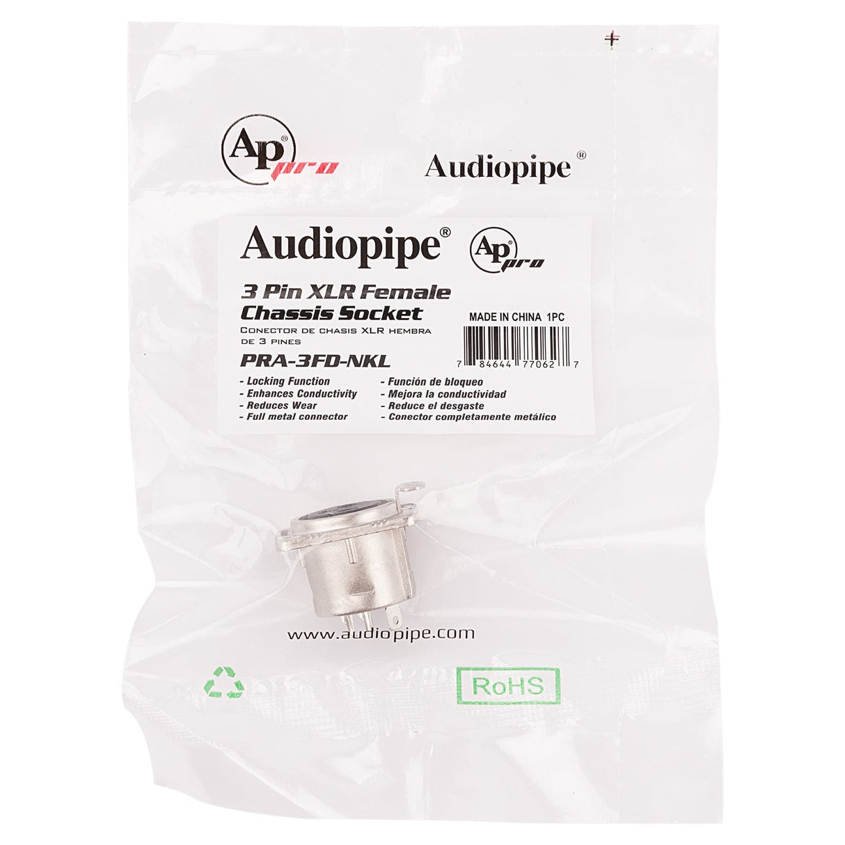3 PIN XLR Female Chassis Socket (PRA-3FD-NKL) Audiopipe