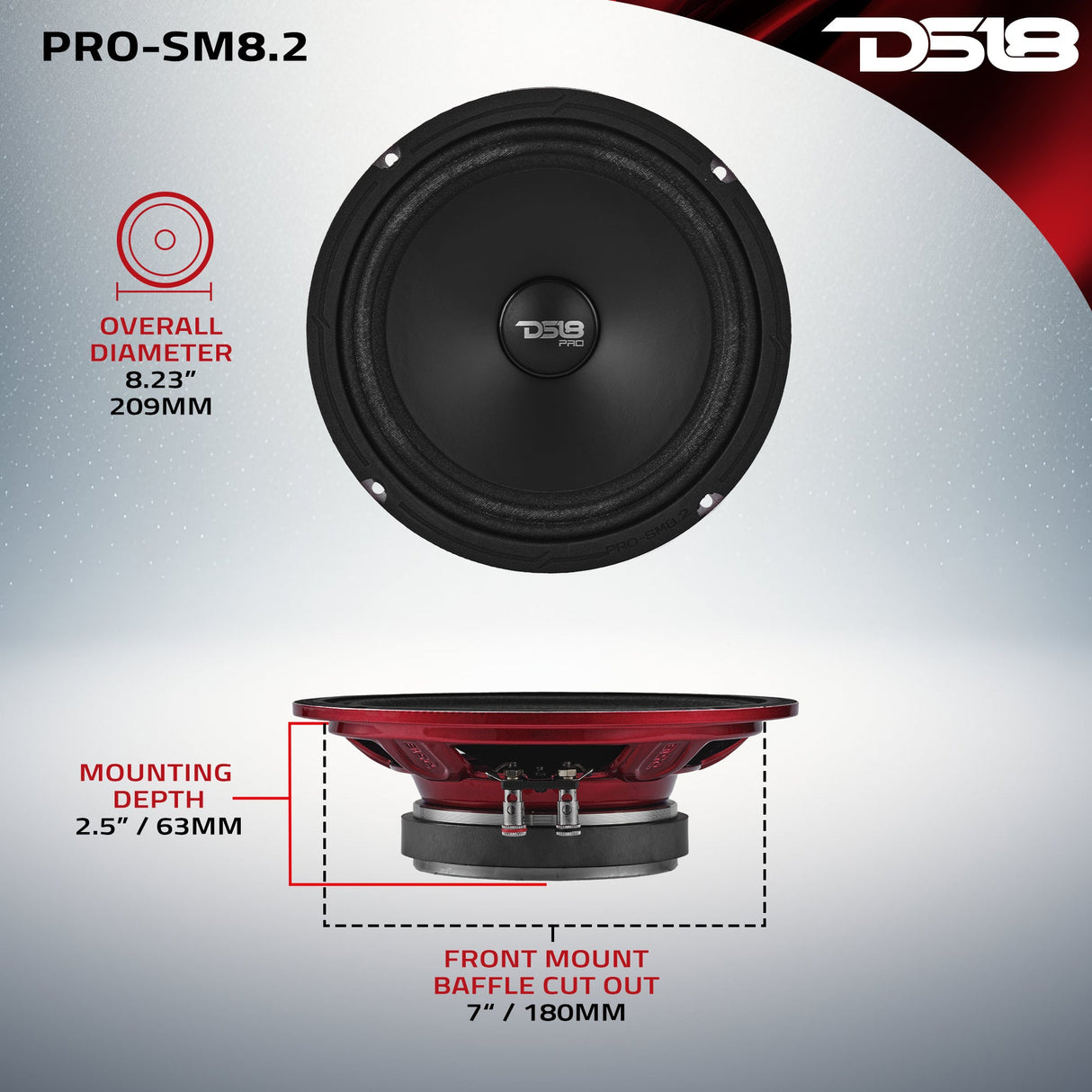 PRO 8" Slim Water-Resistant Mid-Range Loudspeaker | 250W RMS 2-Ohm