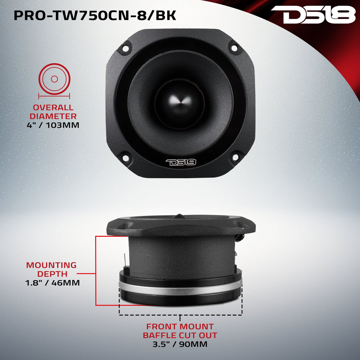 4" Super Bullet Tweeter with 1.5" Titanium Voice Coil Neodymium Magnet 220 Watts 8-Ohm DS18