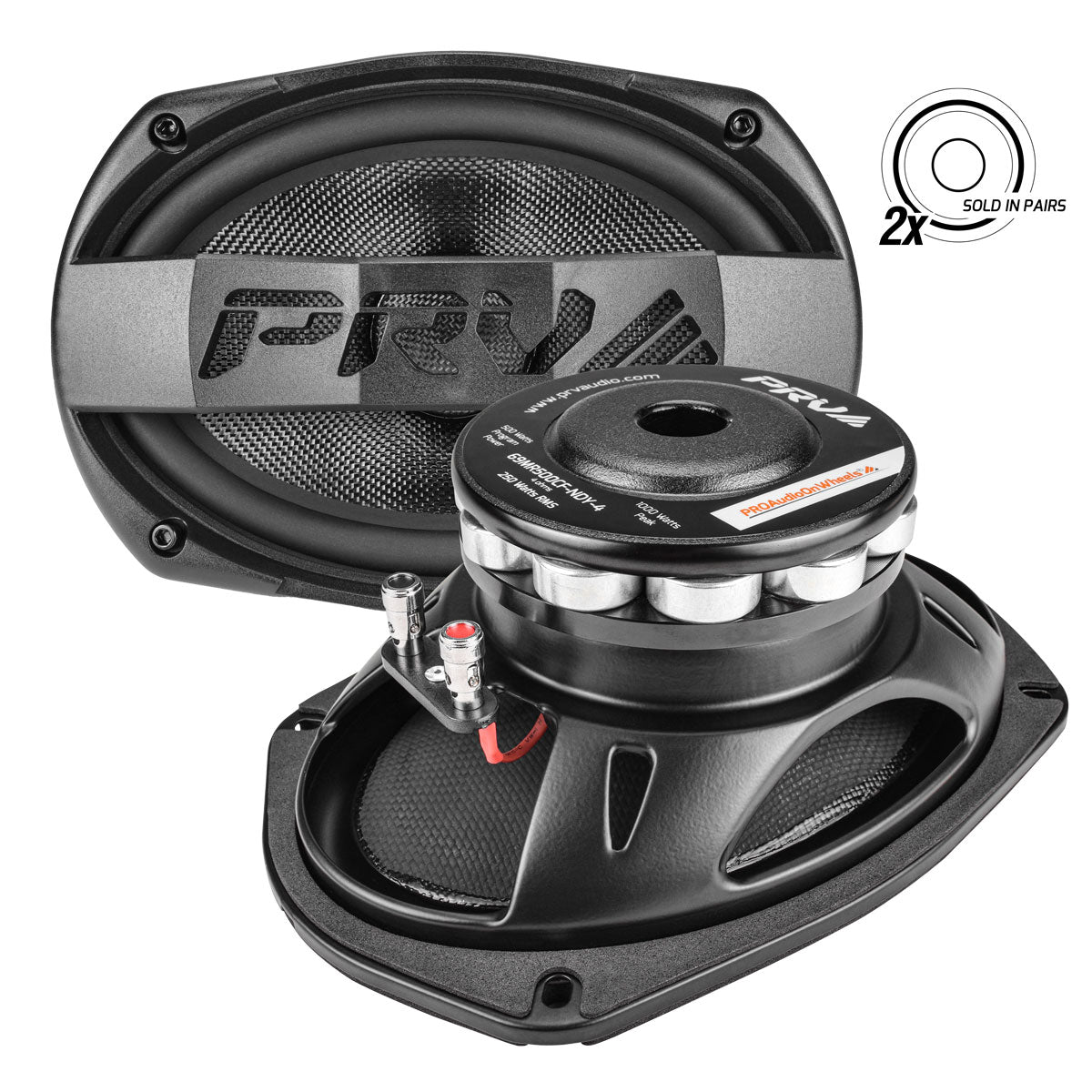 PRV AUDIO Carbon Fiber 6x9 Midrange Speaker 500 Watts 4 Ohm Neodymium 69MR500CF-NDY-4 (PAIR) PRV