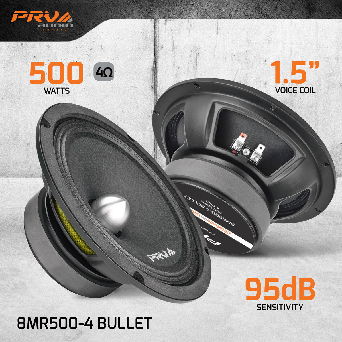 PRV AUDIO 8 Inch Midrange Speaker 8MR500-4 Bullet, 500 Watts Program Power, 4 Ohm PRV