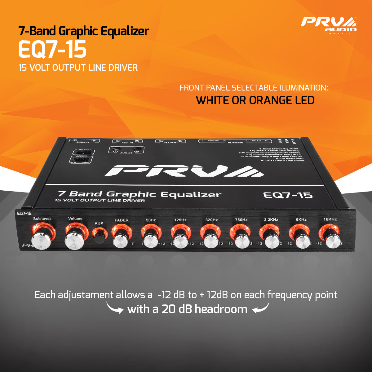 PRV EQ7-15 15 Volts 7 Band Car Audio Equalizer PRV