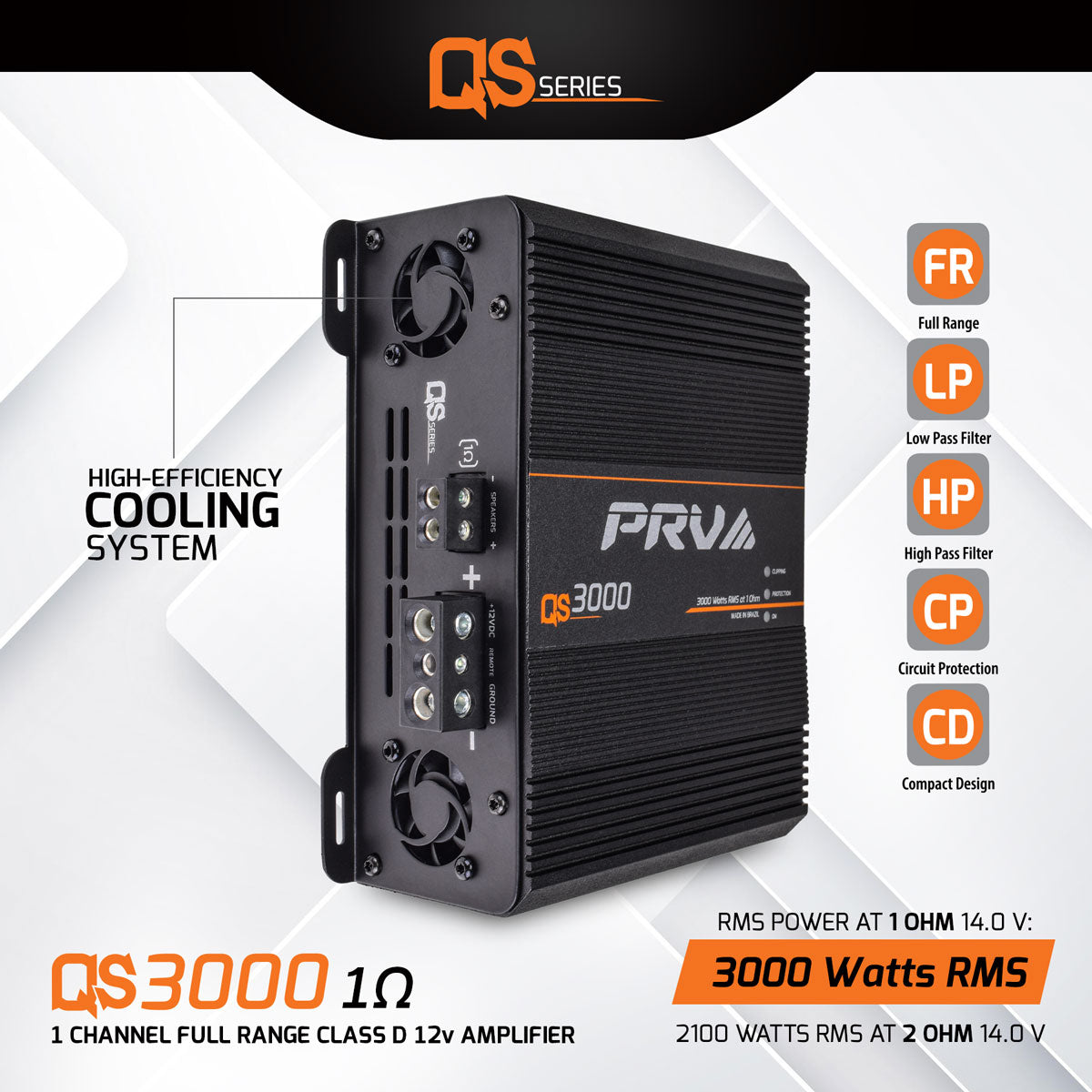 QS3000 1 Ohm | 3000 Watt Amp Car Audio Amplifier Full Range PRV