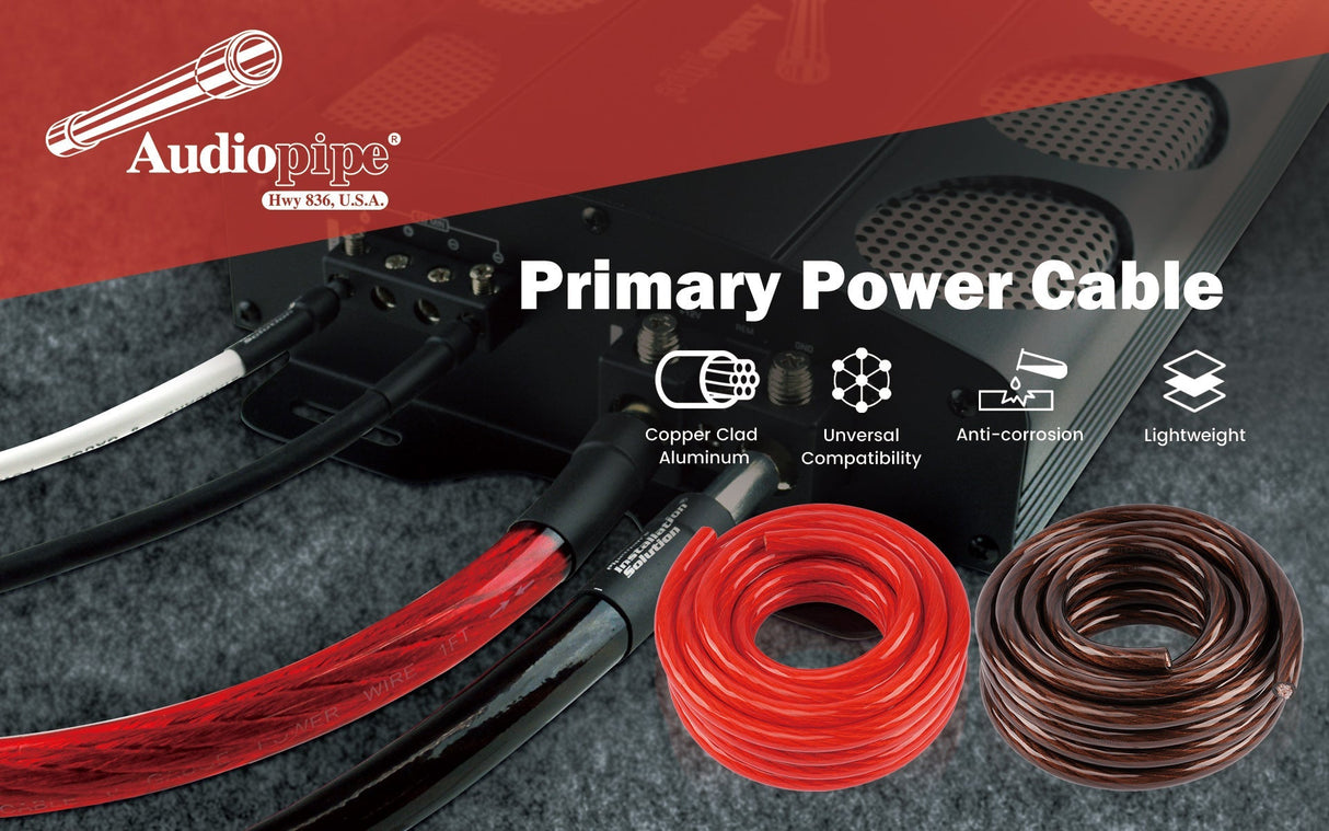25Ft 4 Gauge Black and 25Ft 4 Gauge Red Primary Wire (PWK-4-25RB) Audiopipe
