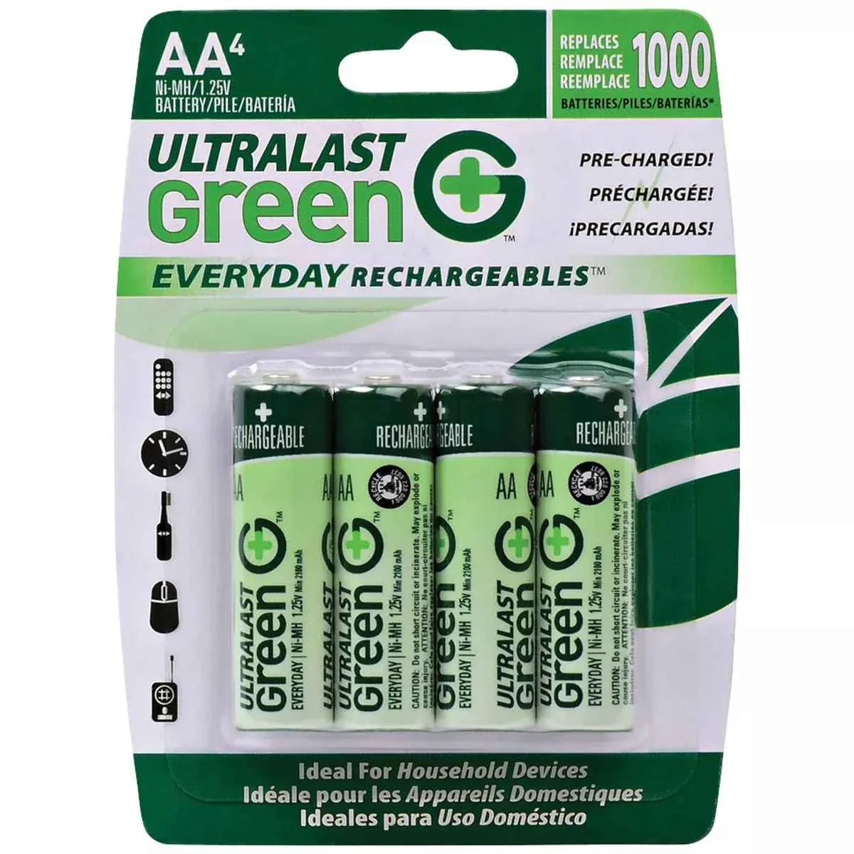 Ultralast Green Everyday Rechargeable AA NiMH Batteries, 4 pk TekShack